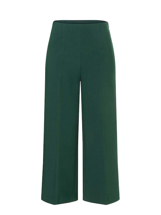 MORE & MORE Women's High-waisted Fabric Capri Trousers in Straight Line Green