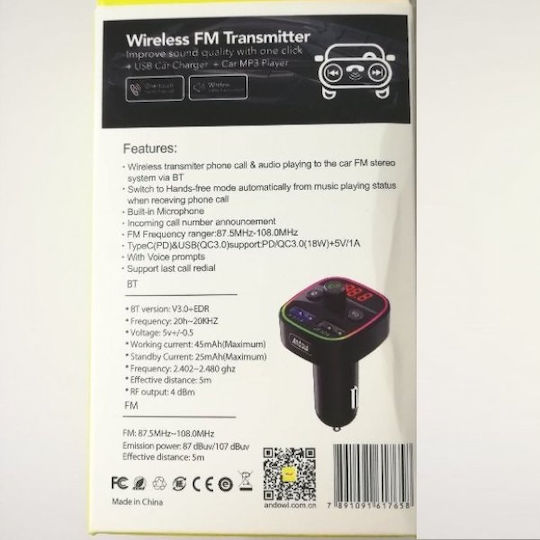 Andowl FM Transmitter Αυτοκινήτου Q-C56 mit Bluetooth
