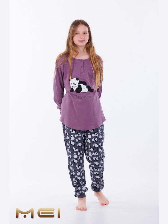 MEI Set Top & Bottom Kids Cotton Pyjamas Purple