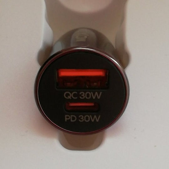 Moxom Auto-Ladegerät 30W Schnellladung mit Anschlüssen: 1xUSB 1xType-C Gray Farbe