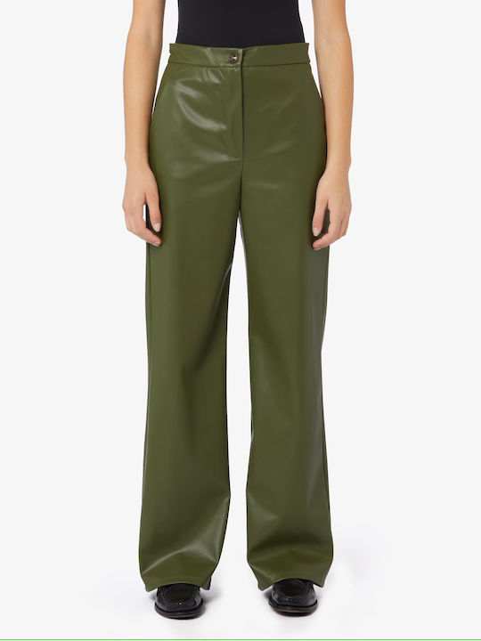 Emme Marella Women's Leather Trousers Khaki