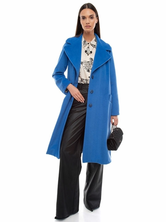 Eleria Cortes Women's Midi Coat with Buttons Blue