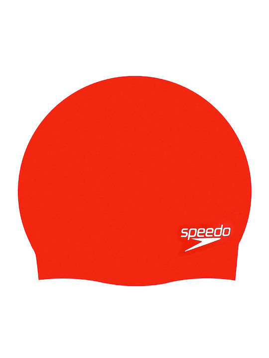 Speedo Plain Moulded Silicone Kids Swimming Cap Red