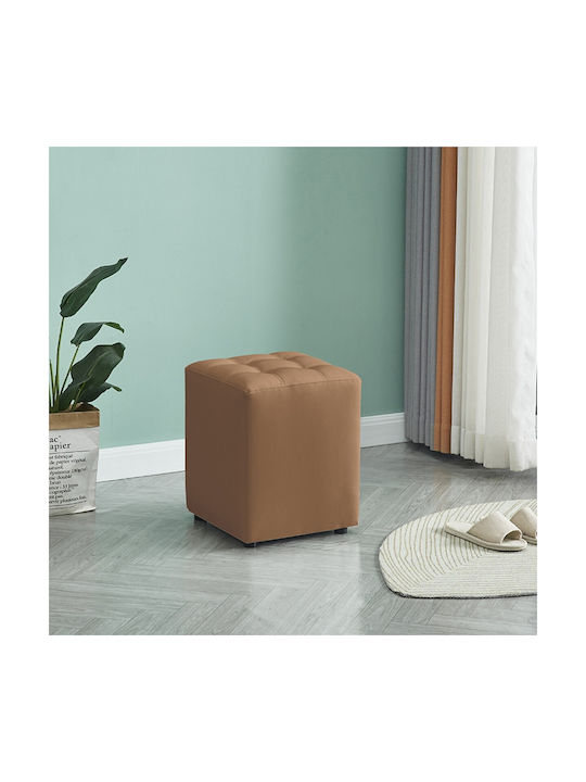 Stool For Living Room Upholstered with Leatherette Cube Brown 35x35x42cm