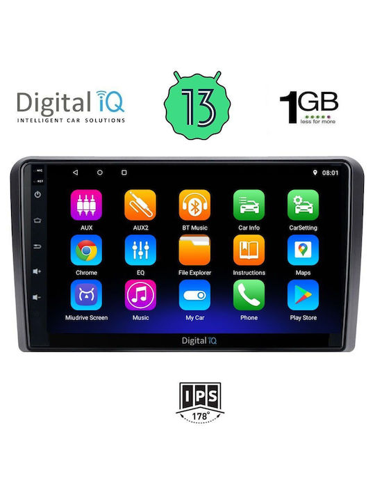 Digital IQ Sistem Audio Auto pentru Audi A3 2003-2012 (Bluetooth/USB/WiFi/GPS/Apple-Carplay/Android-Auto) cu Ecran Tactil 9"