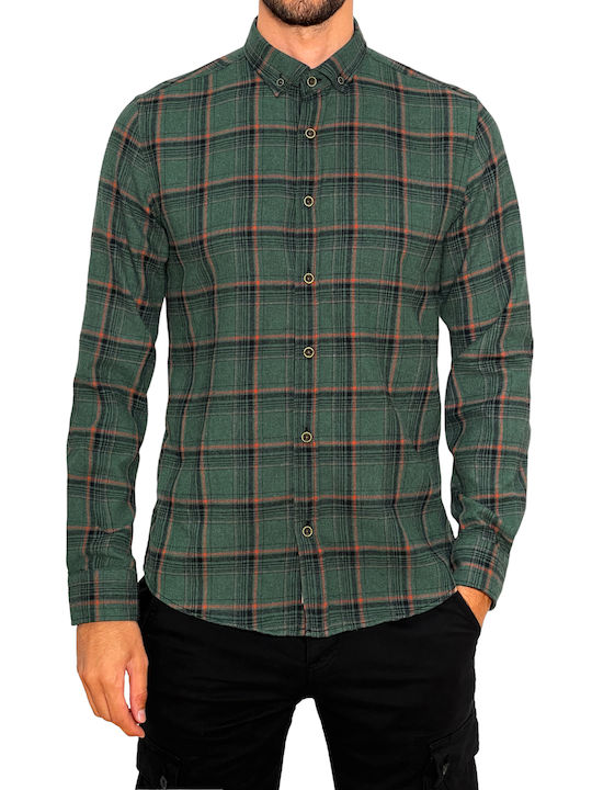 Blue River Men's Shirt Long Sleeve Checked Green