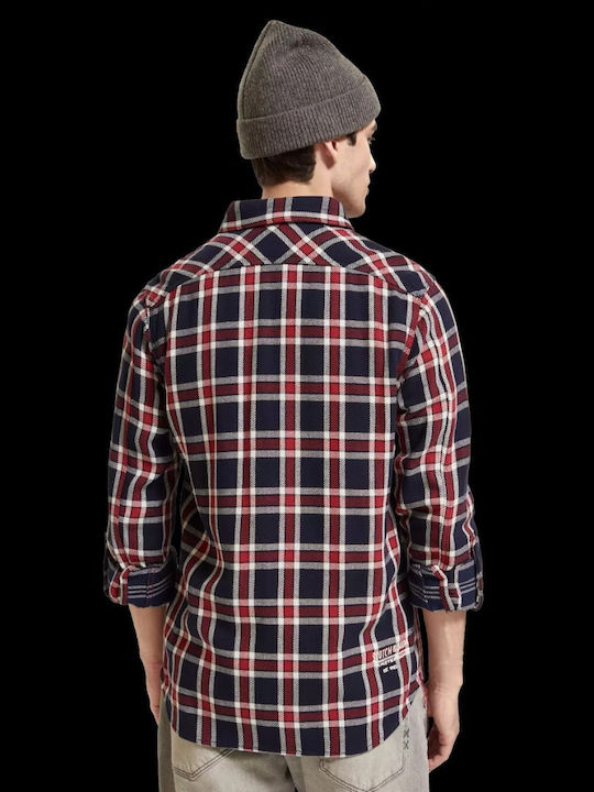 Scotch & Soda Archive Double Face Twill Check Baumwoll Overshirt Marineblau