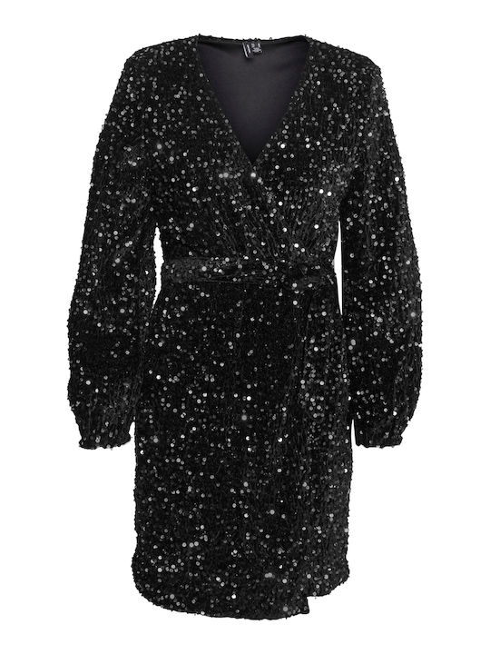 Mini Evening Dress Wrap Black