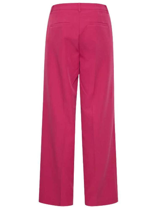 ICHI Women's Fabric Trousers in Wide Line Fuchsia