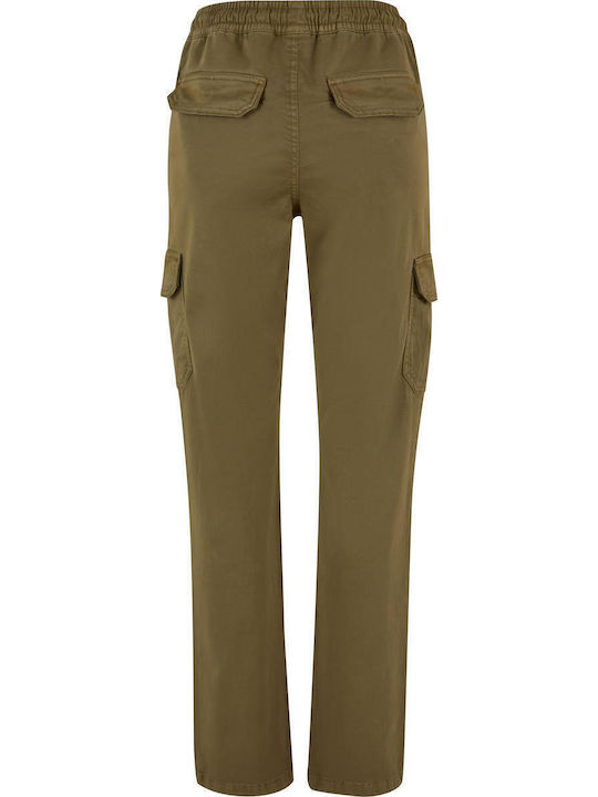 Damen Hoch tailliert Stoff Cargo Hose Khaki