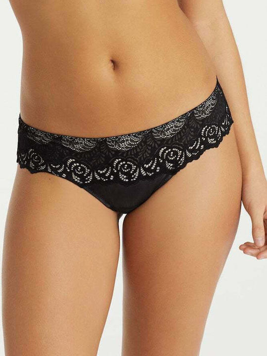 Promise Damen Slip mit Spitze Schwarz