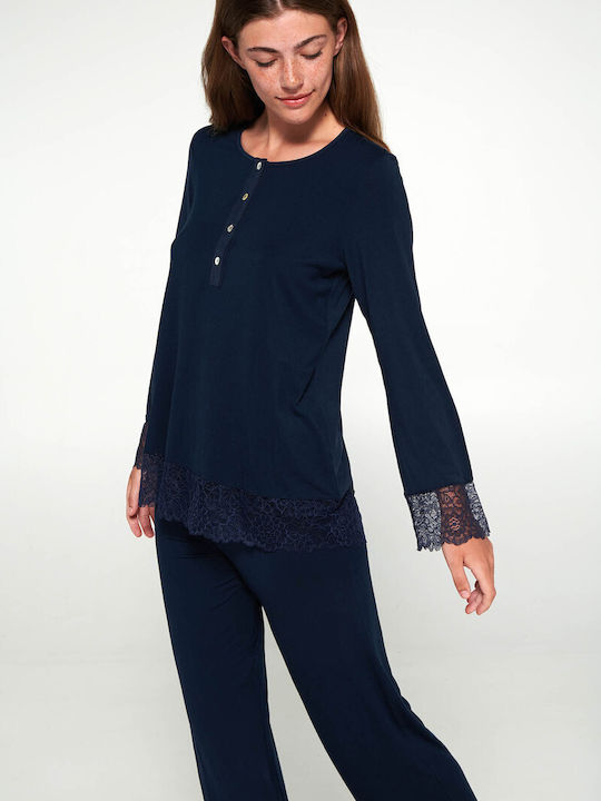 Vamp Winter Damen Pyjama-Set Blau