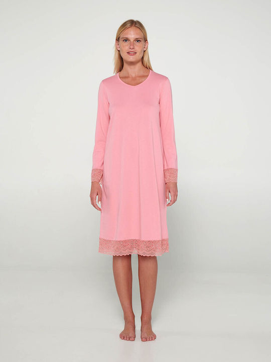 Vamp Winter Cotton Women's Nightdress Pink