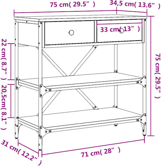 Κονσόλα από Ξύλο & Μέταλλο Δρυς Μ75xΠ34.5xΥ75εκ.