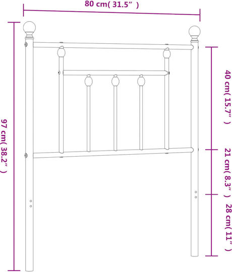 vidaXL Bed Headboard made of Metal Black Velvet-Black Metal 75cm