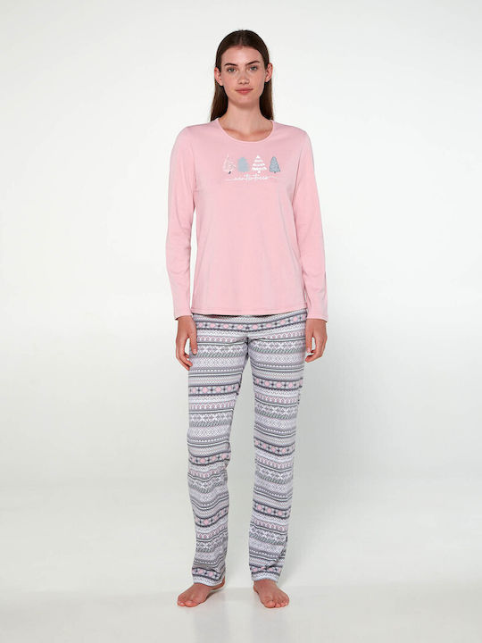 Vamp Winter Women's Pyjama Set Cotton Pink