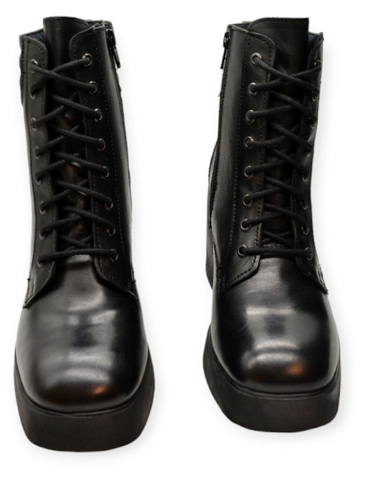 Leder Damen Stiefeletten mit Mittelhohem Absatz Schwarz