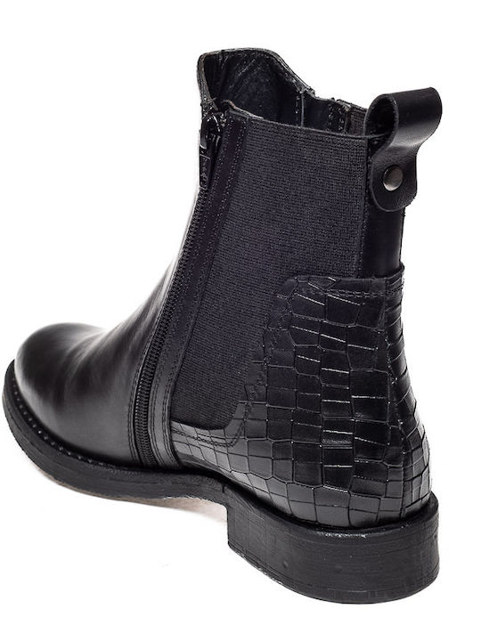 Leder Stiefeletten Damen Schwarz
