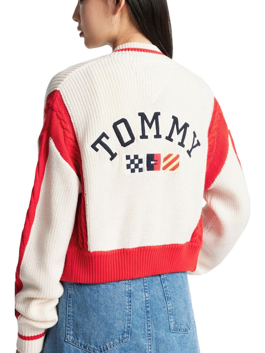 Tommy Hilfiger Γυναικεία Πλεκτή Ζακέτα σε Λευκό Χρώμα