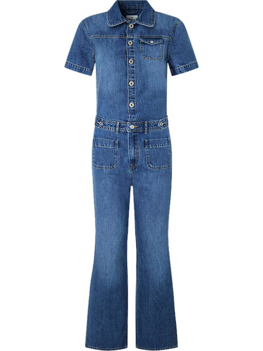 Evelyn Women's Short-sleeved One-piece Suit Blue