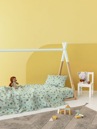 Palamaiki Floufi Set Baby Bettlaken Für Wiege Baumwolle Türkis 80x110cm 2Stück
