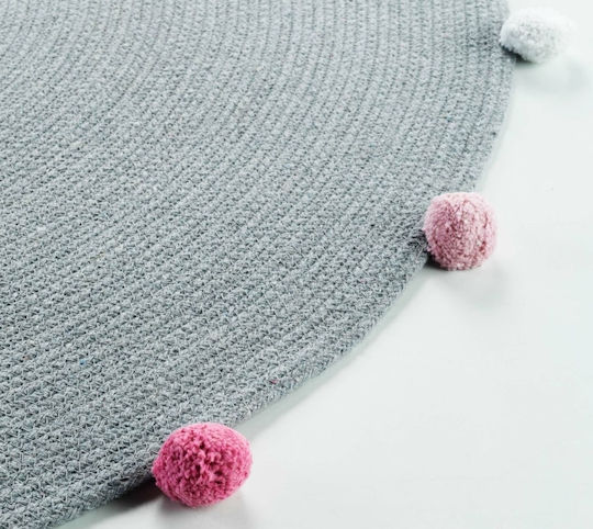 Pompom Party Παιδικό Χαλί Γκρι Στρογγυλό με Διάμετρο 90cm