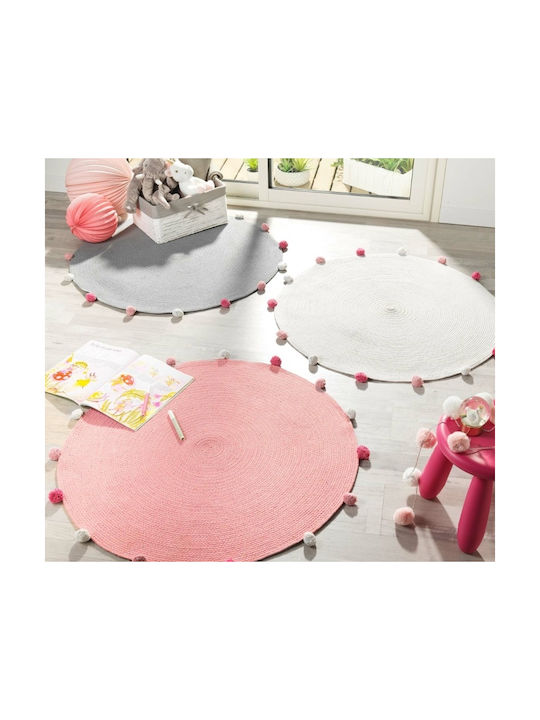 Pompom Party Kinder Teppich Gray Rund mit Durchmesser 90cm