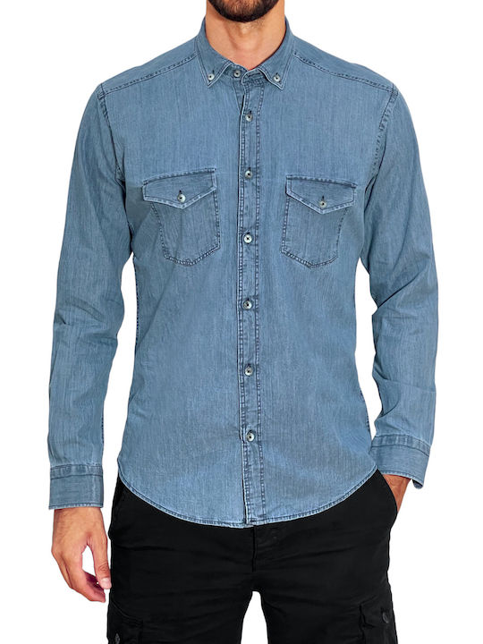 3Guys Men's Shirt Long Sleeve Denim Blue