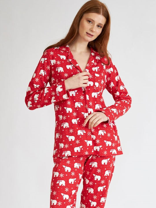 Harmony Winter Damen Pyjama-Set Baumwolle Rot