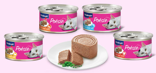 Vitakraft Poesie Mousse Nasses Katzenfutter für Erwachsene Katzen in Dose mit Lachs 85g
