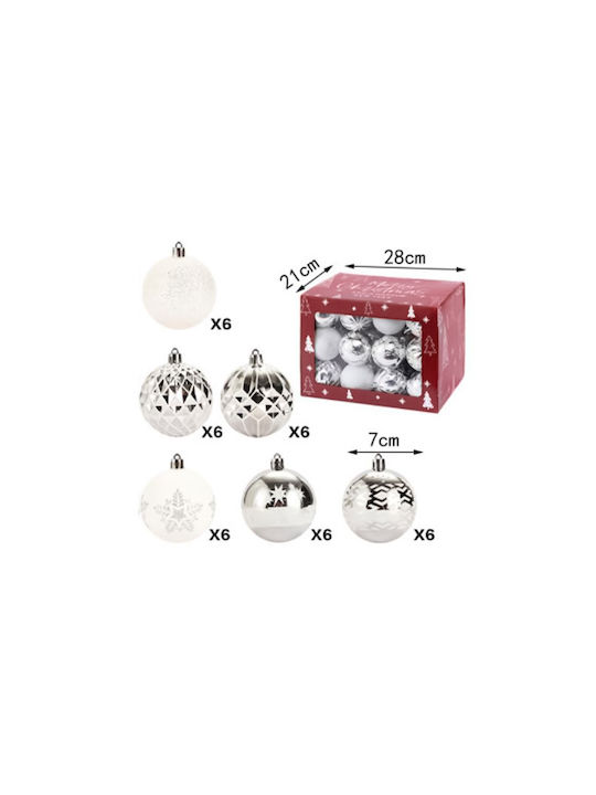 Κρεμαστή Weihnachtshänger Kugel Ornament Plastik Weiß Set 36Stück