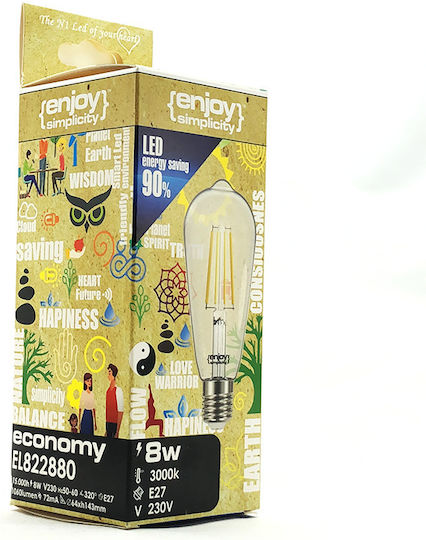 Elvhx Λάμπα LED 8W για Ντουί E27 και Σχήμα ST64 Θερμό Λευκό 1060lm
