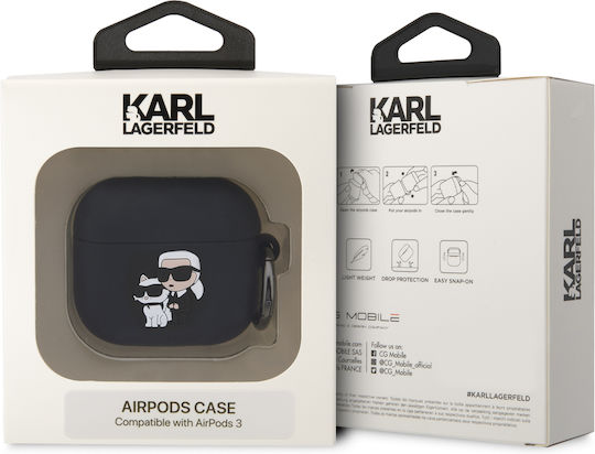Karl Lagerfeld 3D Logo NFT Karl's Head Case Silicone in Black color for Apple AirPods 3