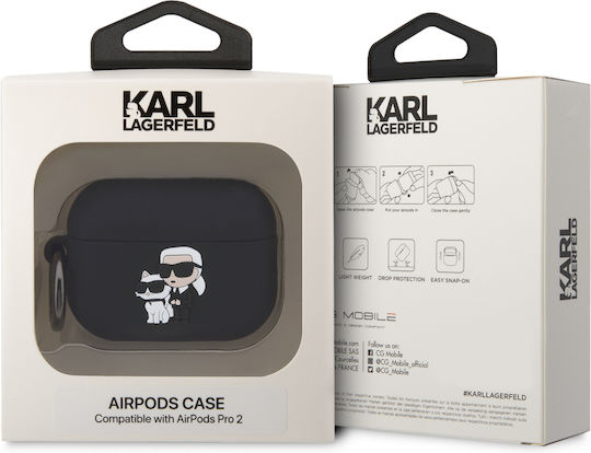 Karl Lagerfeld 3D Logo NFT Karl's Head Θήκη Σιλικόνης με Γάντζο σε Μαύρο χρώμα για Apple AirPods Pro 2