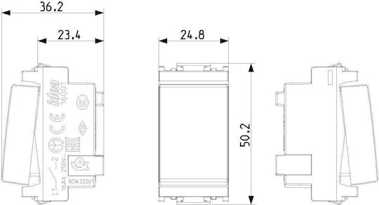 Vimar Recessed Wall Switch Commands Single Without Frame Gray
