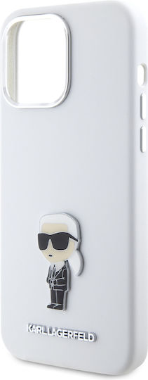 Karl Lagerfeld Ikonik Metal Pin Back Cover Silicone White (iPhone 15 Pro Max)