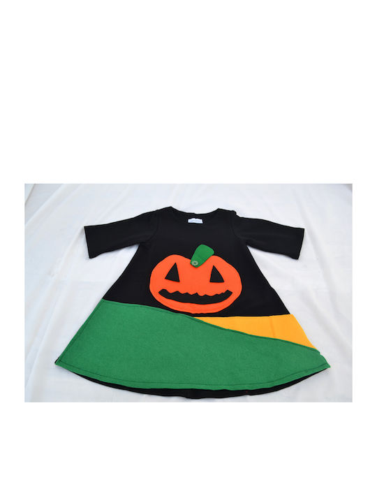 Happy Button Sweatshirt Kids Dress Short Sleeve Black