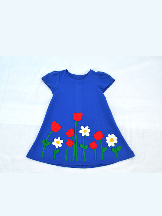 Happy Button Kids Dress Short Sleeve Blue