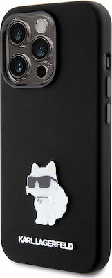 Karl Lagerfeld Choupette Metal Pin Umschlag Rückseite Silikon Schwarz (iPhone 15 Pro)