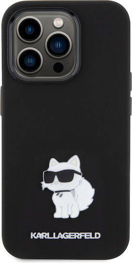 Karl Lagerfeld Choupette Metal Pin Umschlag Rückseite Silikon Schwarz (iPhone 15 Pro)