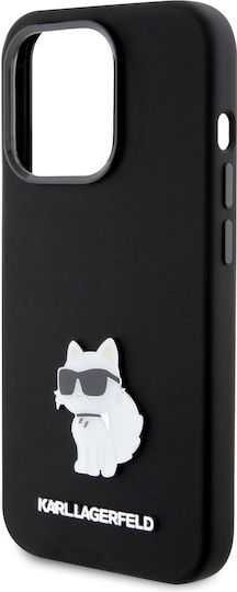 Karl Lagerfeld Choupette Metal Pin Umschlag Rückseite Silikon Schwarz (iPhone 15 Pro)