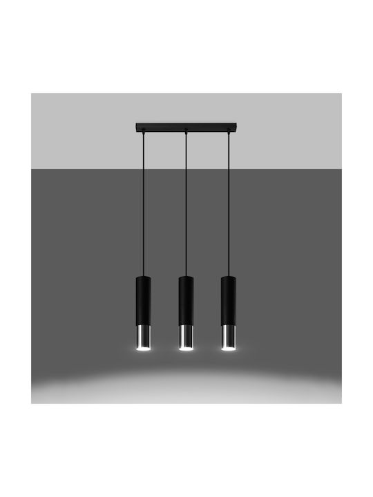 Sollux Loopez 3L Pendant Light Black Rail with Socket GU10 45x14x31cm