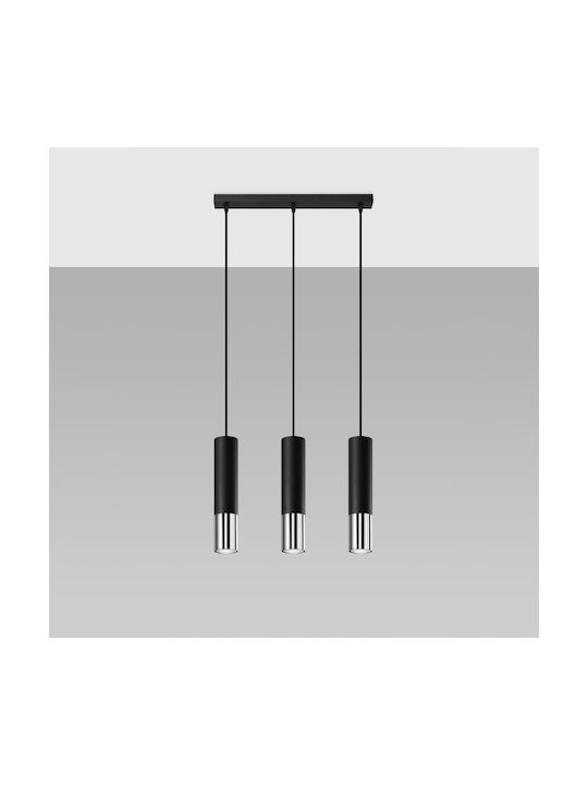Sollux Loopez 3L Pendant Light Black Rail with Socket GU10 45x14x31cm