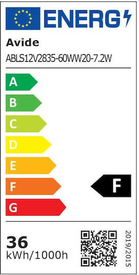 Avide LED Strip ABLS12V2835-60WW20-7.2W 12V Warm White Light 5m Type SMD2835