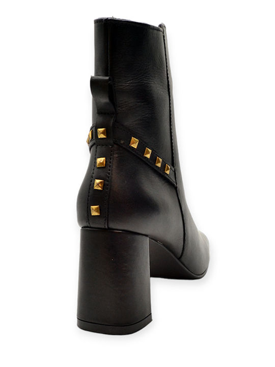Leder Damen Stiefeletten mit Hochabsatz Schwarz