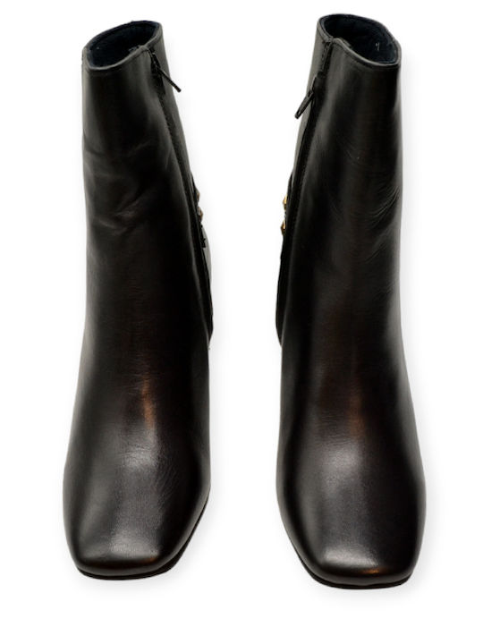 Leder Damen Stiefeletten mit Hochabsatz Schwarz