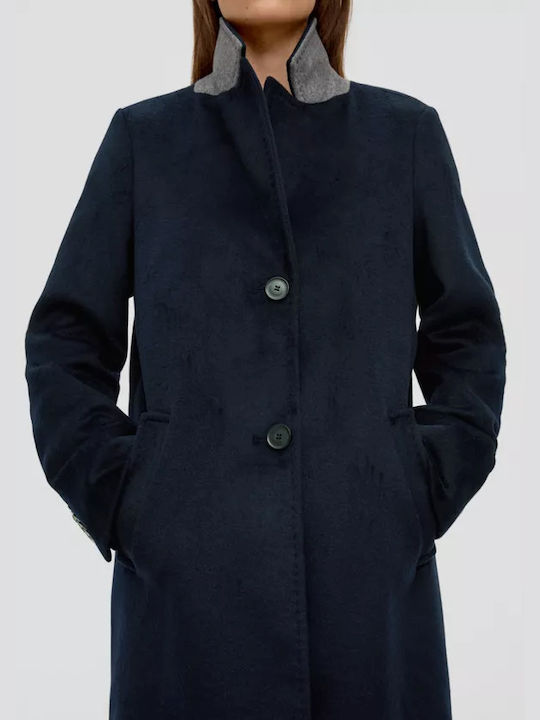 Women's Navy Blue Coat with Buttons