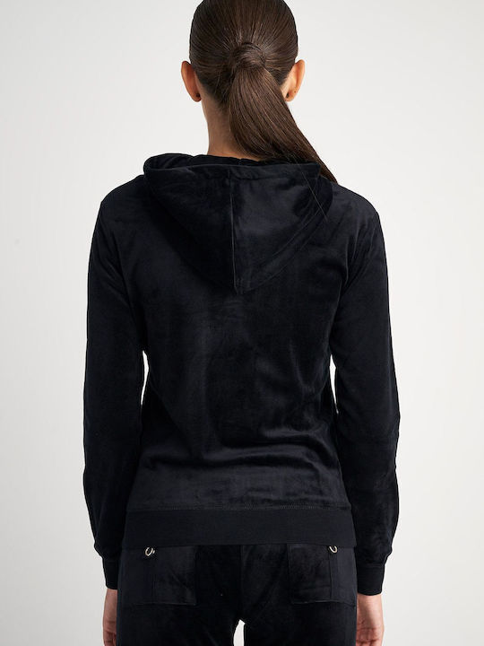 Women's Sweatshirt Jacket Velvet Hooded Black