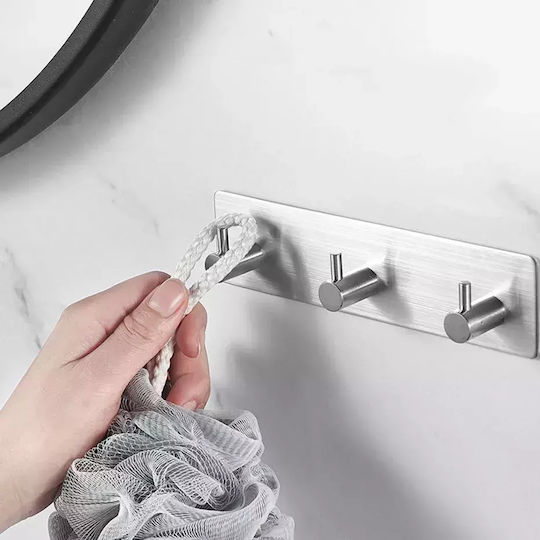 Triple Wall-Mounted Bathroom Hook Silver Triple Wall-Mounted Bathroom Hook Silver
