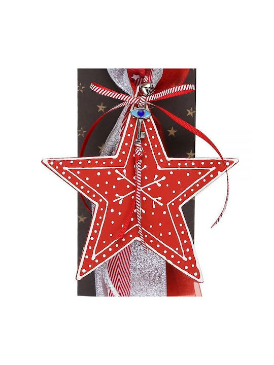 Synchronia Handmade Lucky Charm Star Red made of Wood 19x30cm 1pcs